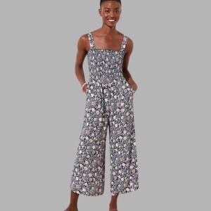 Ann Taylor Loft Smocked Floral Wide Leg Cropped Jumpsuit Sz M Cottagecore‎